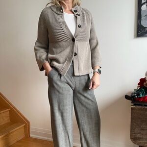 Olsen Europe Women's Khaki Sweater, Peplum style, 3/4 length sleeves and buttons